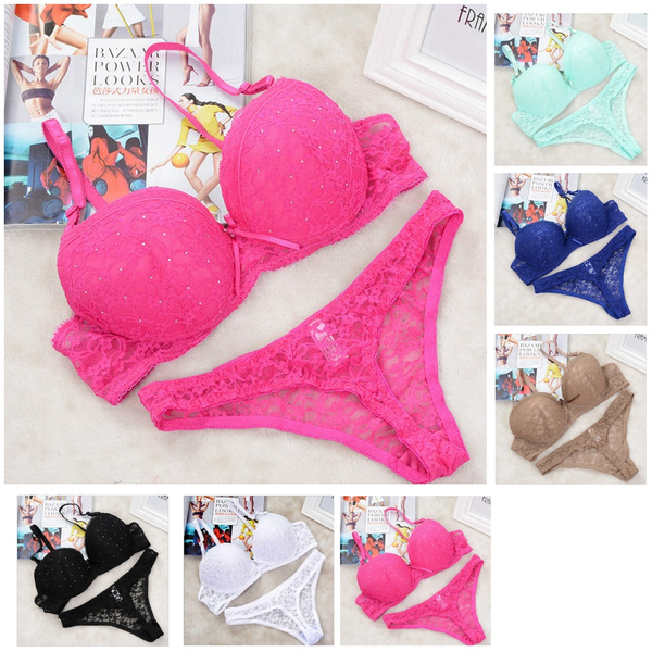 Hot sales Sexy Women Lace Embroidery Bra Set Underwear Push Up Bra and  Thong Sets Ladies Bra and Panty Sets