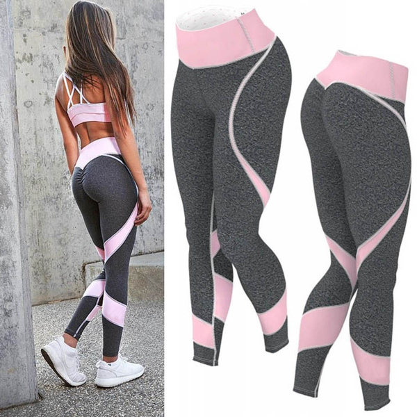 Heart Shape Women's Fashion Workout Leggings Fitness Sports Gym Running  Yoga Athletic Pants Color Blocking Tights