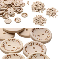 100pcs/bag 15mm/20mm/25mm Dia 2 Holes Handmade With Love Wooden Buttons