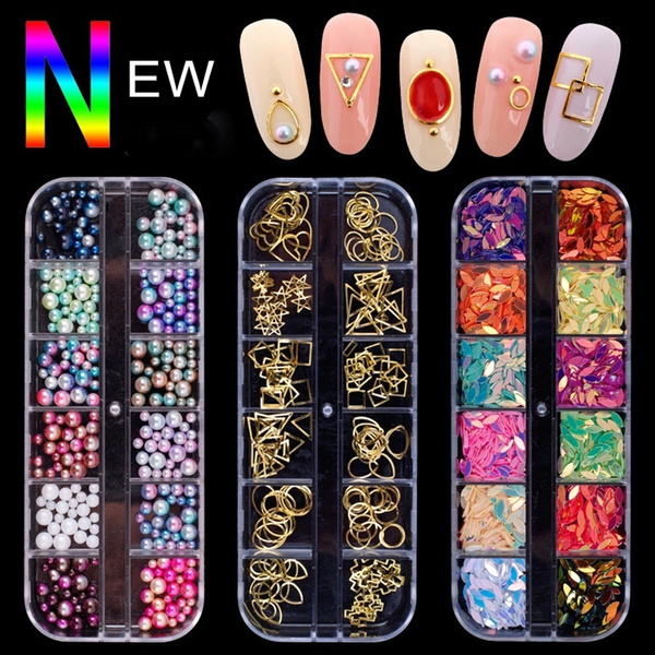 Multicolor Acrylic Nail Art Decoration Glitter Diamond Metal Nail Art Decor Rhinestones Tips Metallic Studs Wish