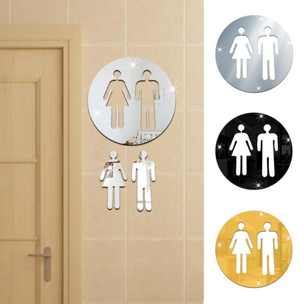 Wall Stickers,Kobay 3D Mirror Sticker Funny WC Toilet Door Entrance Sign Men Women Bathroom DIY Wall