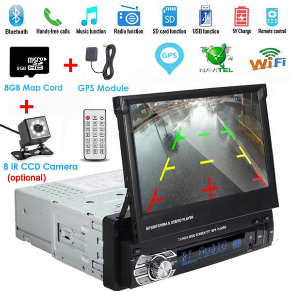 1 Din Android Car Radio Carplay 7'' Retractable Screen Autoradio Multimedia  Player Gps Navigation Audio Stere
