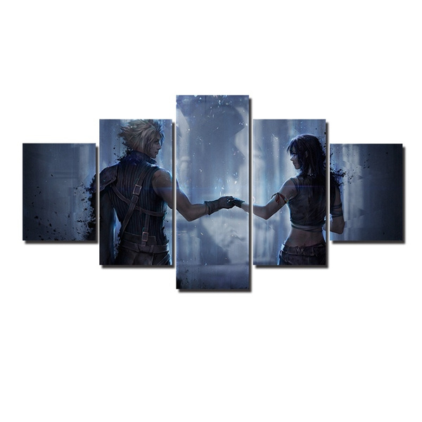 New Canvas Painting 5 Panels Unframed Final Fantasy 7 Cloud Strife Tifa ...