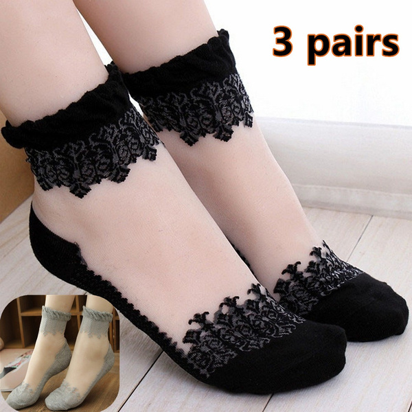 Lace Ruffle Ankle Socks Women Ultra Thin Sheer Cotton Elastic Socks YG Lace Ruffle Ankle Socks Women Ultra Thin Sheer Cotton Elastic Socks YG
