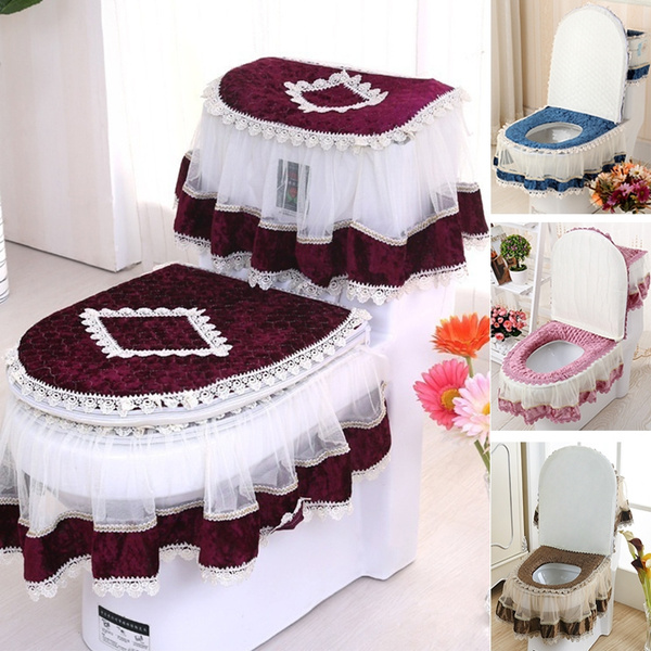 3pcs Set Toilet Seat Covers Lace Lid Pads Soft Ring Decorative Bathroom Supplies Wish - How To Set Toilet Seat Cover