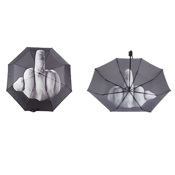Creative Middle Finger Up Umbrella Windproof Three Foldable Parasol Gift Funny 