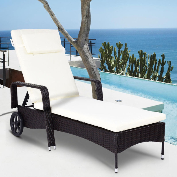 Outdoor Chaise Lounge Chair Recliner Cushioned Patio Furniture Adjustable Wheels Wish