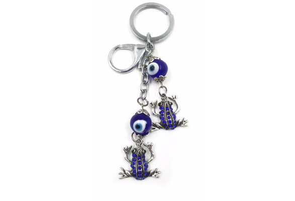 Frog Evil Eye Key Chain with Blue Turkish Evil Eye Lucky Talismans #1319 Frog Evil Eye Key Chain with Blue Turkish Evil Eye Lucky Talismans #1319