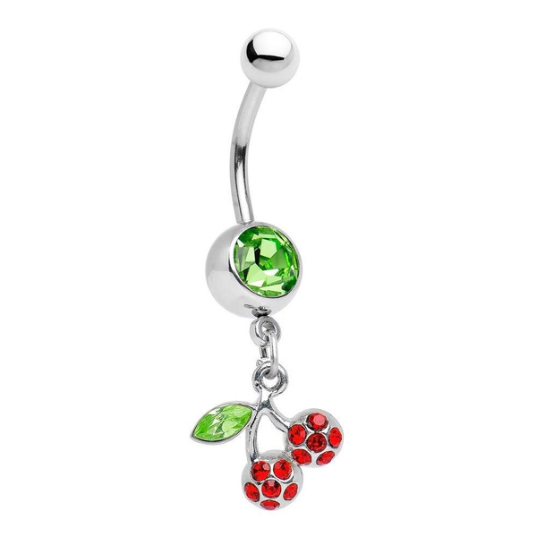 Belly button ring with red cherries