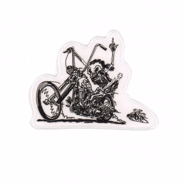 Biker Patch Aufnäher Skeleton Motorcycle Ride Kutte MC Nomads Rocker 10,5x11cm 