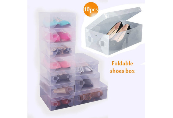 10/20pcs Clear Plastic Stackable Foldable Shoe Boxes Shoes Storage  Organizer Box Container Boxes Shoe Box (8Colors)