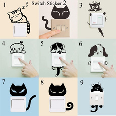 3pcs/set Cute Cat Gog Switch Stickers Wall Stickers Bedroom Decoration Cartoon Animal  Wall Decoration Children Room Study Decoration