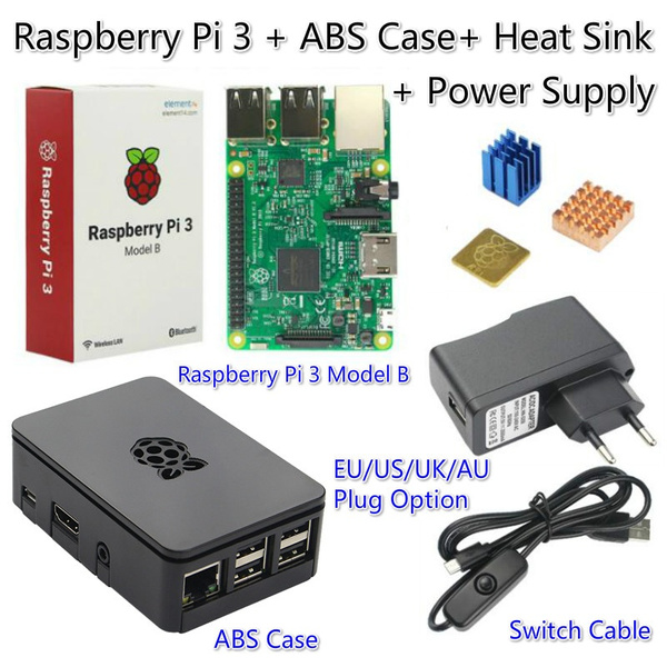 Raspberry Pi 3 Board+ ABS Case + Power Supply + Heat Sink Starter Kit ...