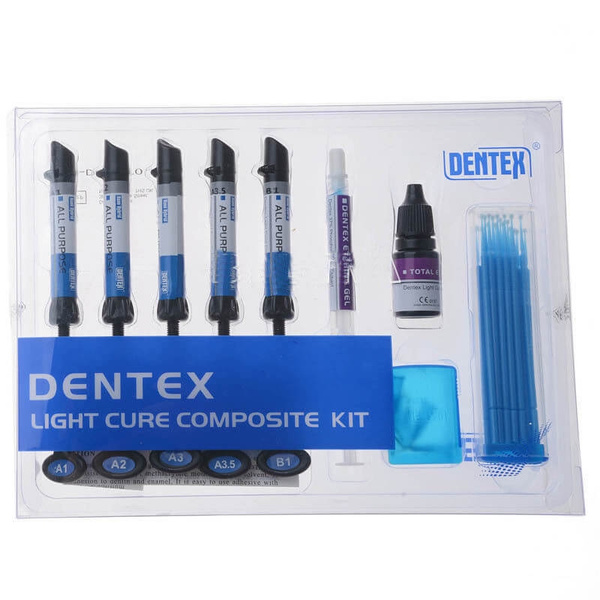 Dentex Dental Cure Light Composite Resin Kit A1 A2 A3 A3.5 B1 Shade Syringe