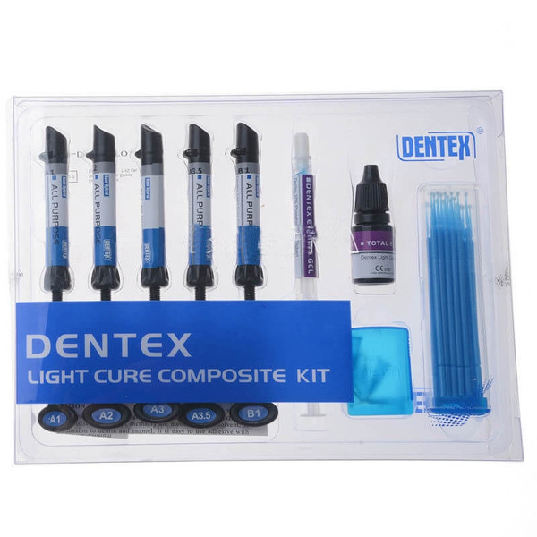Dentex Universal Dental Composite Resin Kit - A1, A2, A3, A3.5, B1 Syringes - Light Cure