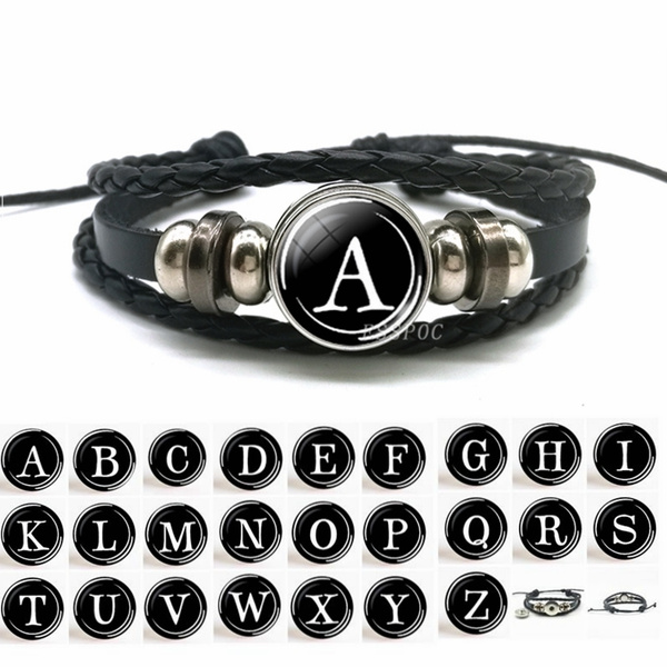 26 Letters Alphabet Bracelet Letters Men Women Fashion Black Multi-layer  Bracelet Leather Bracelet