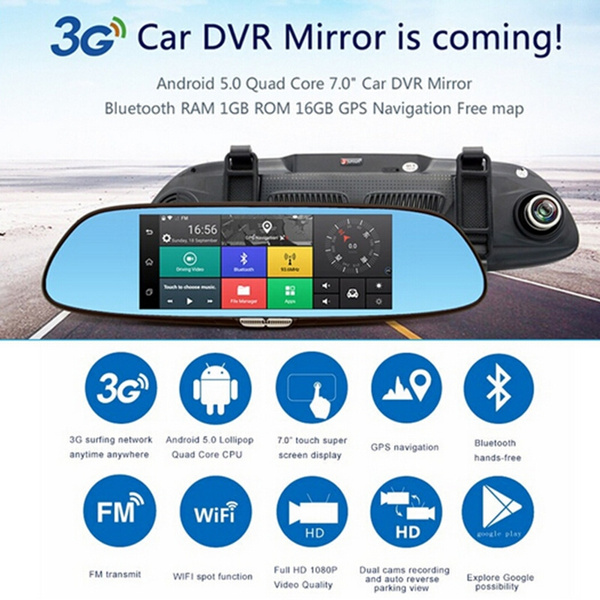 5" Android Smart GPS Navigation HD Car Rearview Mirror DVR Dual Lens Camera WIFI 