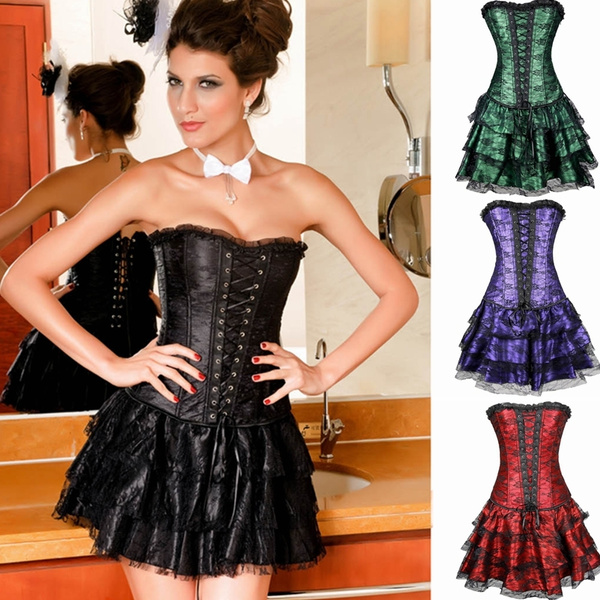 Sexy Gothic Lace Steampunk Corset Dress Plus Size Costume Floral