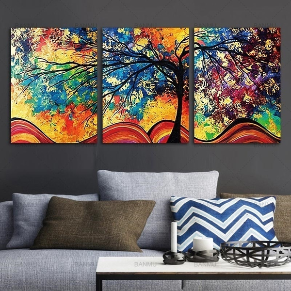 Modern Abstract Large Wall Art Canvas Pictures Print Colorful Tree Landscape Painting Posters For Living Room Decor No Frame Wish - Large Wall Posters For Living Room