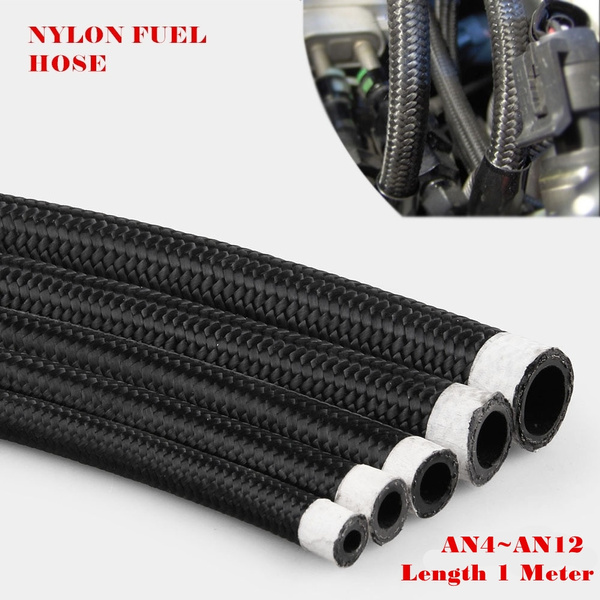 1M AN4-AN12 Nylon Braided Oil Fuel Hose Line Tubing Pipe Light Weight  Ricing Hose Car Accessories Black