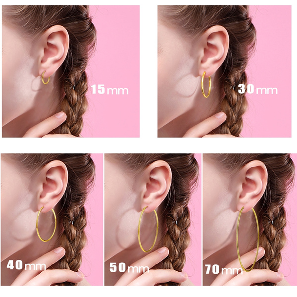 Loop Earring Sterling Silver Women Girls Endless Round Hoop Earrings Diameter 15mm 30mm 40mm 50mm 70mm
