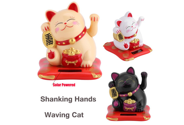 Solar Power Chinese Lucky Waving Beckoning Fortune Swing Waving Cat Car Decor 