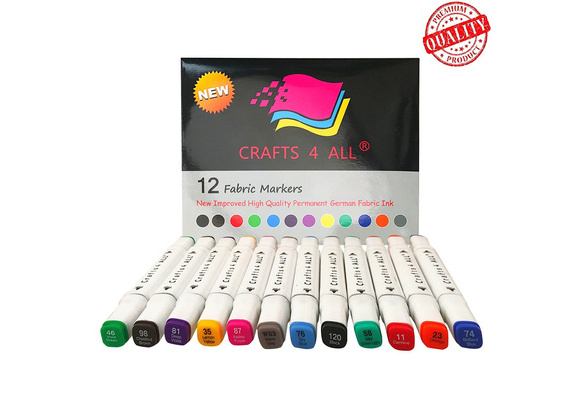 Crafts 4 All Fabric Markers Pens Permanent 12 Pack Dual Tip Minimal Bleed  Rich Paint Color Pigment Fine Graffiti Fabric Pens, Child Safe & Non Toxic  1 Count (Pack of 12) Black