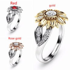 Unique Sunflower flower 925 Sterling Silver&18k Yellow Gold Filled Round Cut White Topaz Wedding Engagement Jewelry Ring Size 6-10