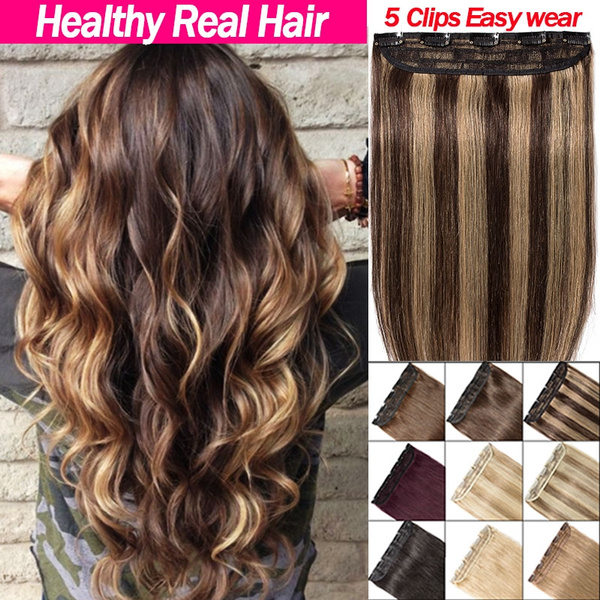 Fashion Style Healthy Soft Real Hair Extensions Clips in Hair 3/4 Full Head  1 Piece 5 Stable Clips Easy Put On