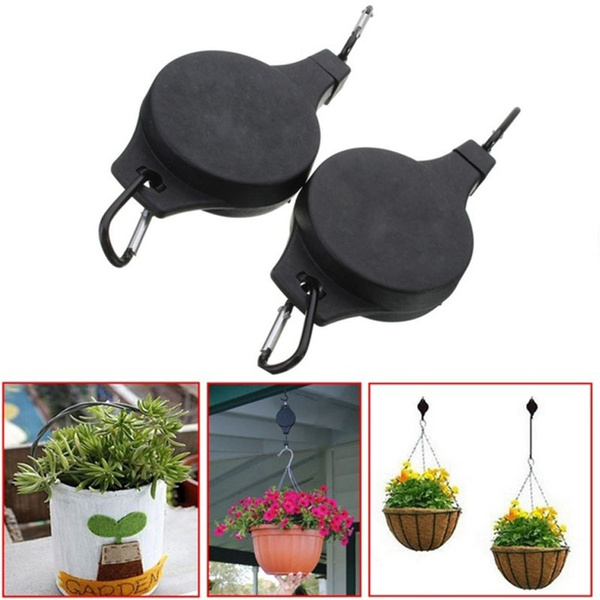 2Pcs Retractable Plant Pot Basket Hanging Pull Down Hanger Pulley Rack ...