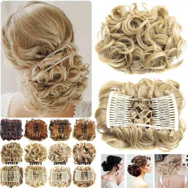 Comb Clip In Curly Hair Piece Chignon Updo Hairpiece Extension