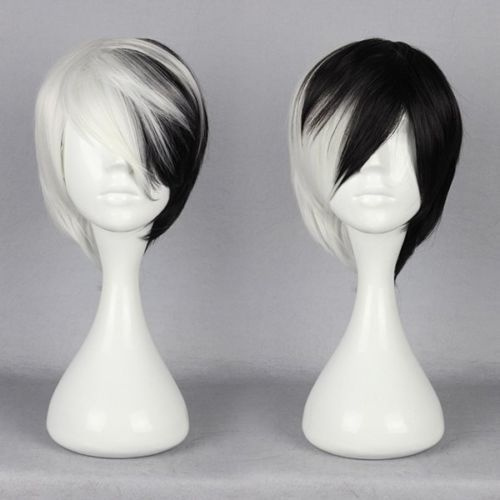 Half Black Half White Short Wig Anime Cosplay Cruella DeVille Full Wig