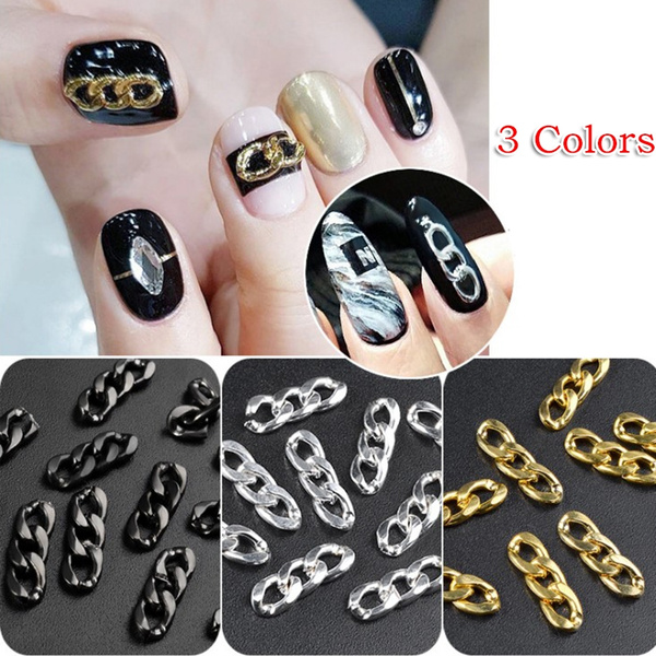 10pcs 3d Metal Chain Nail Art Rhinestones Stickers Diy Nail Decoration Wish