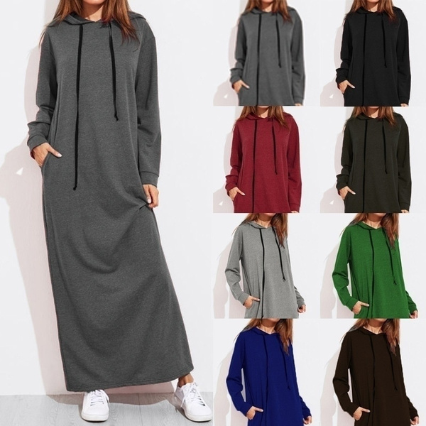 Women Autumn Winter Dresses Casual Loose Long Hoodie Sweatshirt