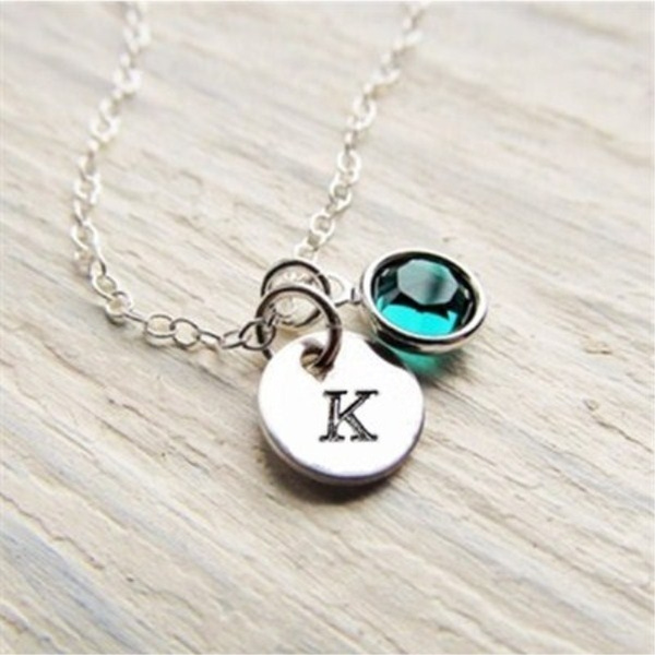 Birthstone Initial Necklace, Sterling 