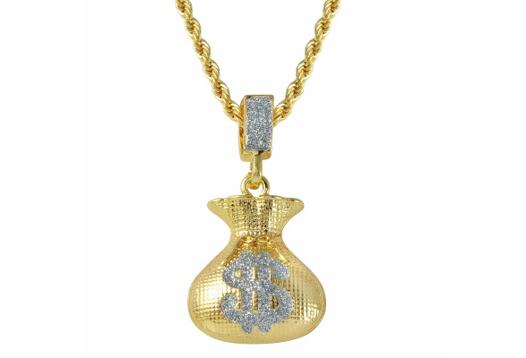 Details about   Men Women 14k Gold Finish Icy Money Bag Wings Pendant Charm Rope Chain Necklace 