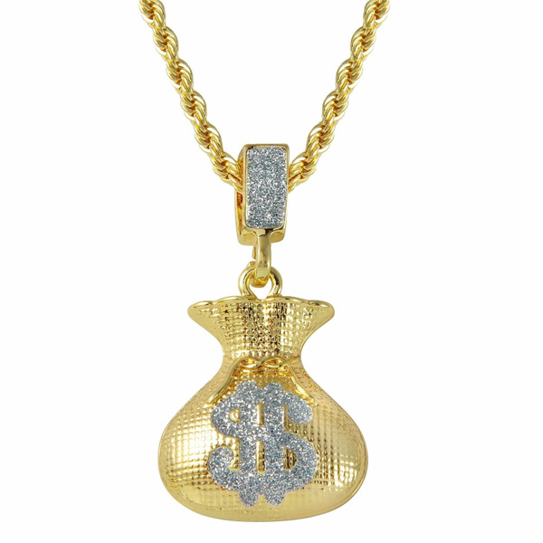 Details about   Men Women 14k Gold Finish Icy Money Bag Wings Pendant Charm Rope Chain Necklace 