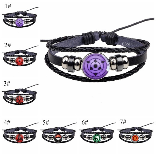 Rinnegan Eyes Naruto Bracelet Sharingan Eye Black Leather Bracelet Uchiha Uzumaki Clan Logo Anime Cosplay Lover Gift Wish