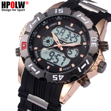 HPOLW Men LED Luxury Brand Waterproof Gold Watches Rubber Strap