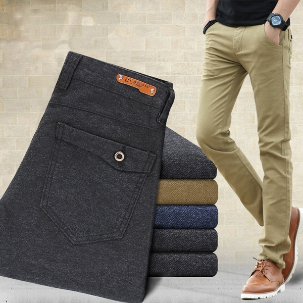 New Arrival Men Silm Fit Pants Mens Woolen Brushed Pants Slim Male Casual Pants  Trousers