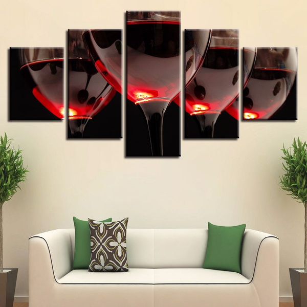 5 Pieces Delicate Red Wine Glasses Poster Kitchen Wall Art Canvas Paintings Living Room Modern Hd Prints Pictures For Home Decor Oil Painting Wish