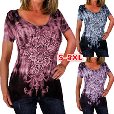 Plus Size Women's Fashion Casual Round Neck Short Sleeve Printing T-shirt Tie Dye Tank Tops
