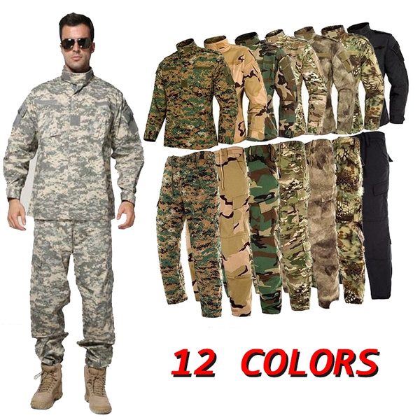 Military Army Uniform Tactical Gear Combat Coat + Pants Set Hunting  Windbreaker Woodland Camouflage Suits