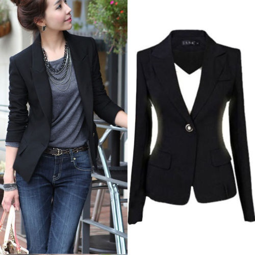 Damen Jacke Lassig Jackett Blazer Baumwolle Slim Anzugjacke Business Sakko Anzug Wish