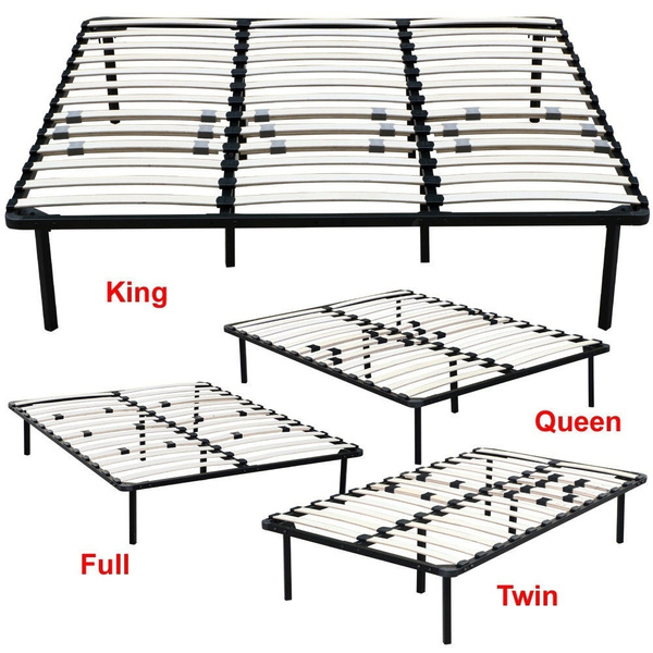Wood Slats Metal Platform Bed Frame Mattress Foundation Four Size Home