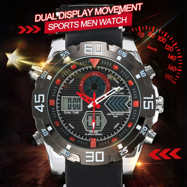 Wolf club Men s Outdoor Mountaineering Shockproof Watch Fashion Dual Display Led Watch Man s Gift Montre Homme Herrenuhr