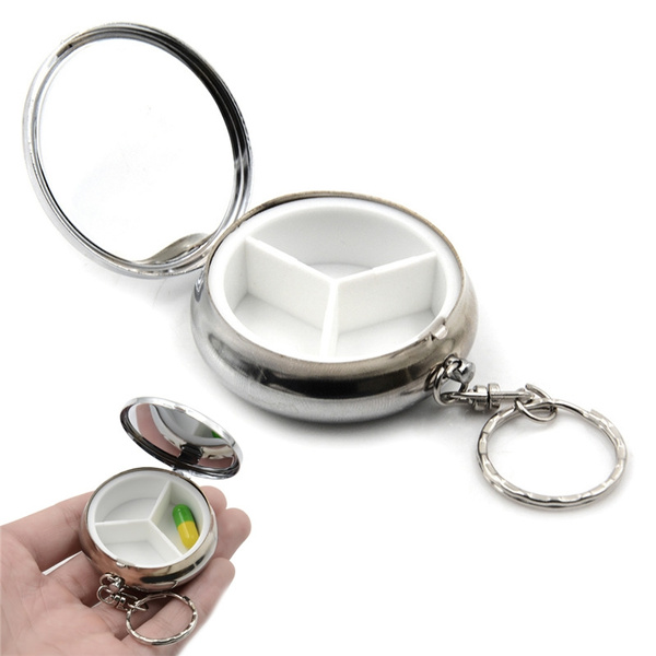 Portable Small Pill Case, Metal Pocket Mini Pill Boxes Keychain for Purse  for Tr