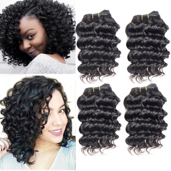 Brazilian Hair Short Human Hair 4 Bundles Deep Wave Unprocessed