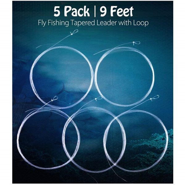 Pack of 5 Fly Fishing Tapered Leader with Loop - Fly Line Leaders 9ft 7X  for Bass Trout Salmon(Size:0X to 7X)