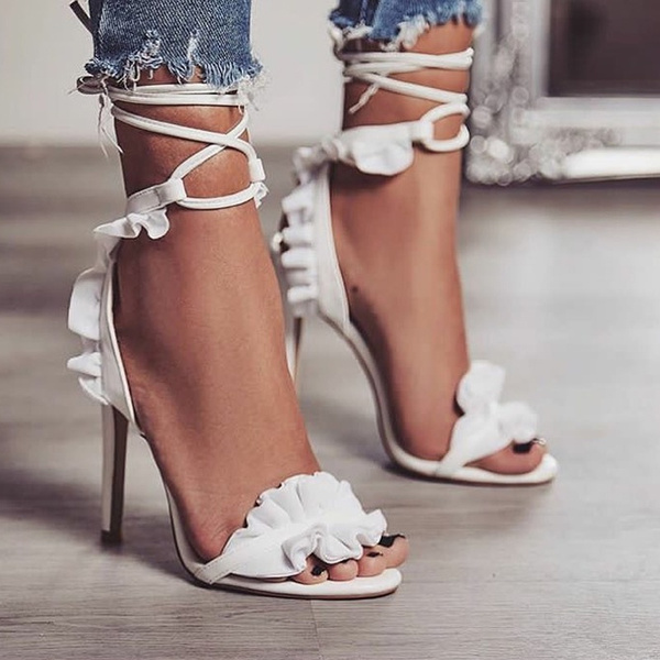Ankle Strap High Heels Sandals Women Ruffles Sandals Summer Solid Lace-Up  Chaussure Femme Talon | Wish